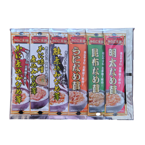 きのこ王国 スティックなめ茸 海鮮6本セット (かに味噌煮込み/かに煮込み/鮭煮込み/うに/昆布/明太)
