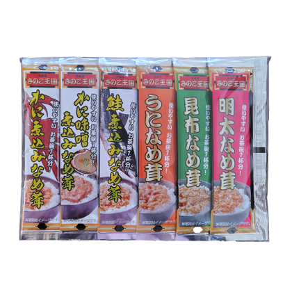 きのこ王国 スティックなめ茸 海鮮6本セット (かに味噌煮込み/かに煮込み/鮭煮込み/うに/昆布/明太)